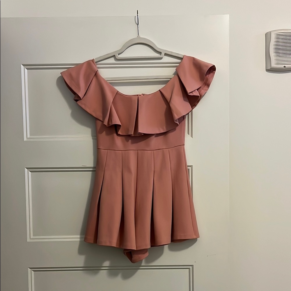 Pink Off-Shoulder Ruffle Romper